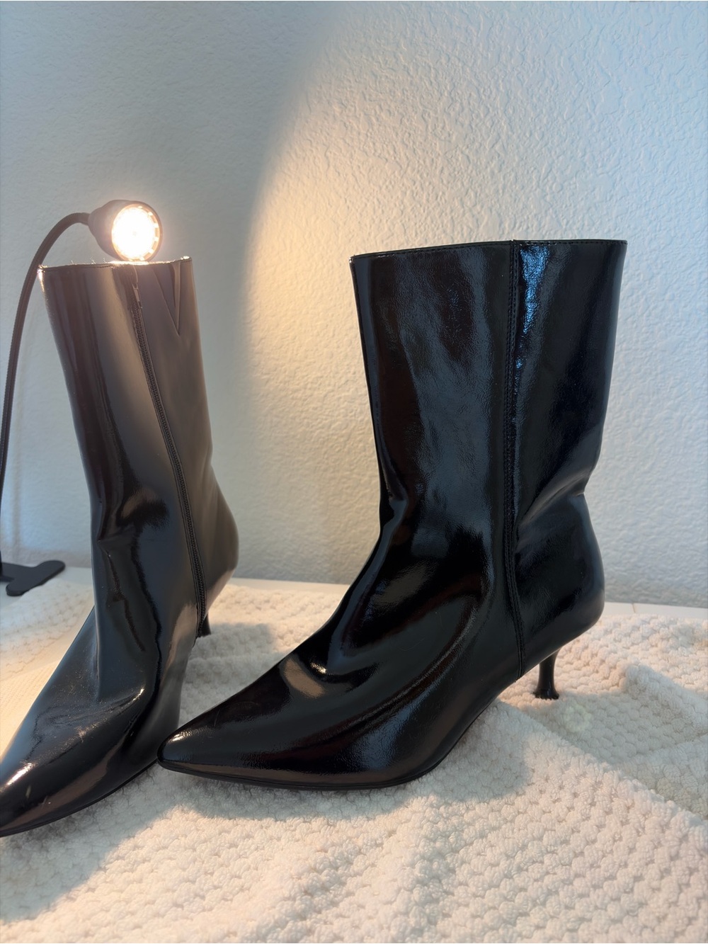 Rachel Zoe Black Patent Pointed Toe Mid-Calf Heeled Boots